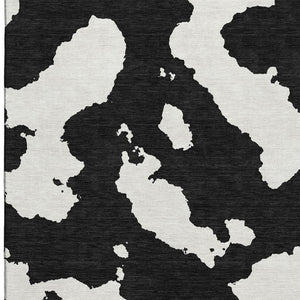 HomeRoots 10' X 14' Black And Ivory Abstract Area Rug - Washable, UV Protected, Perfect for High-Traffic Spaces! 677004