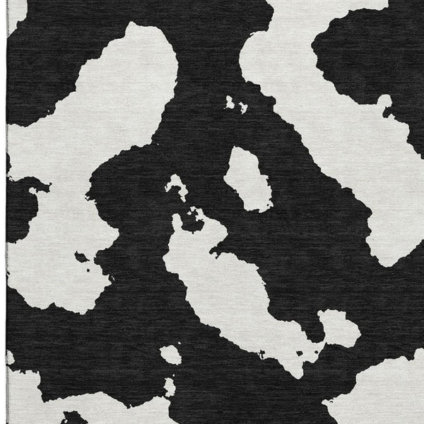 HomeRoots 10' X 14' Black And Ivory Abstract Area Rug - Washable, UV Protected, Perfect for High-Traffic Spaces! 677004