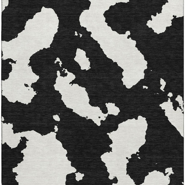 HomeRoots 10' X 14' Black And Ivory Abstract Area Rug - Washable, UV Protected, Perfect for High-Traffic Spaces! 677004