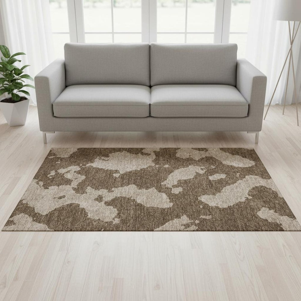 HomeRoots 5' X 8' Abstract Area Rug in Brown and Beige – Washable, UV-Protected, Stylish, and Durable Design! 677006