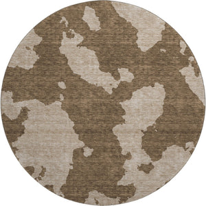 HomeRoots 8' Modern Washable Round Area Rug in Brown & Beige - UV Protected, Stain Resistant & Easy Care! 677007