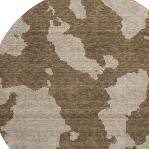 HomeRoots 8' Modern Washable Round Area Rug in Brown & Beige - UV Protected, Stain Resistant & Easy Care! 677007