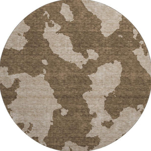 HomeRoots 8' Modern Washable Round Area Rug in Brown & Beige - UV Protected, Stain Resistant & Easy Care! 677007