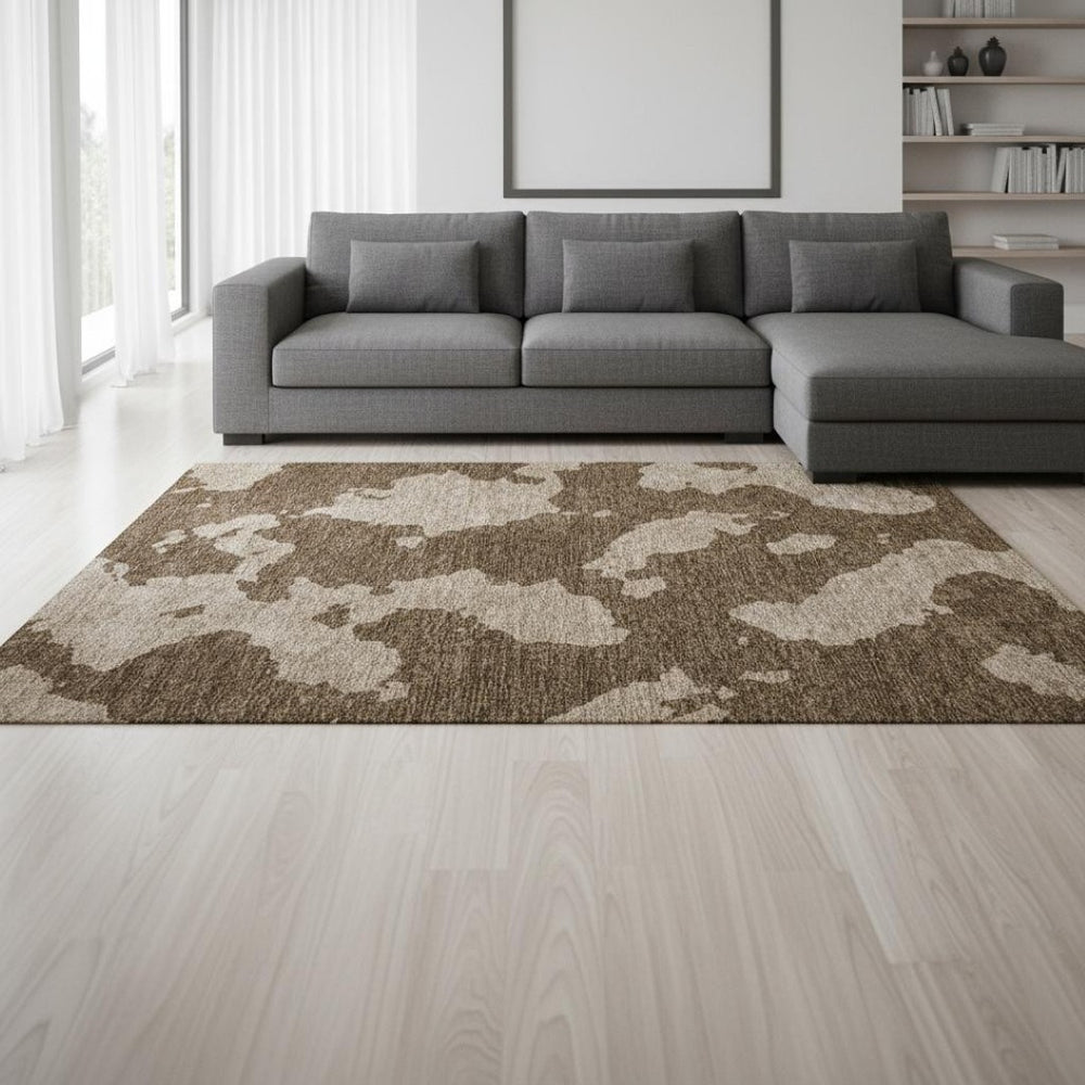 HomeRoots 8' X 10' Washable Brown and Beige Abstract Area Rug with UV Protection - Family-Friendly, Stylish Décor 677008