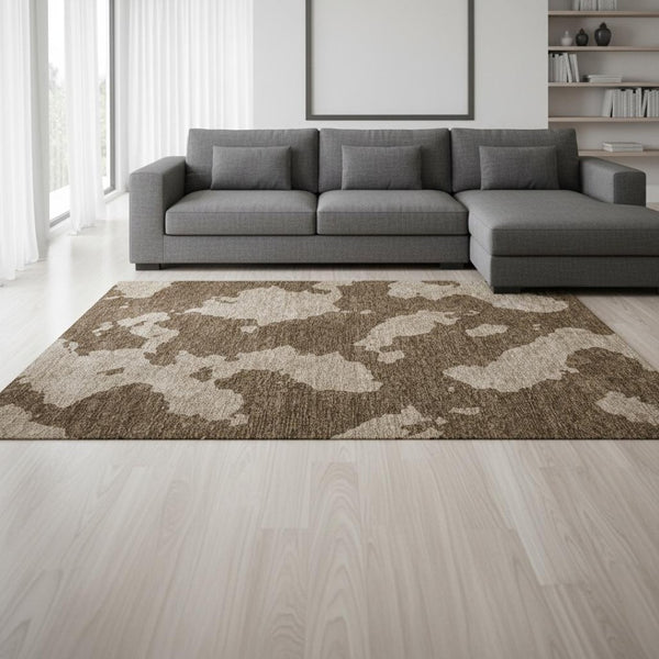 HomeRoots 8' X 10' Washable Brown and Beige Abstract Area Rug with UV Protection - Family-Friendly, Stylish Décor 677008