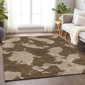 HomeRoots 8' X 10' Washable Brown and Beige Abstract Area Rug with UV Protection - Family-Friendly, Stylish Décor 677008