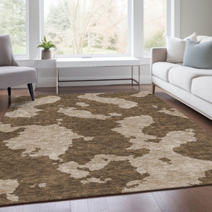 HomeRoots 8' X 10' Washable Brown and Beige Abstract Area Rug with UV Protection - Family-Friendly, Stylish Décor 677008