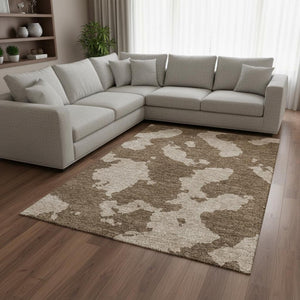 HomeRoots 9' X 12' Brown and Beige Abstract Area Rug – Washable, UV Protected, Ideal for High-Traffic Spaces 677009