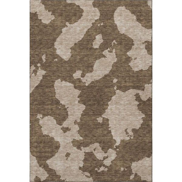 HomeRoots 9' X 12' Brown and Beige Abstract Area Rug – Washable, UV Protected, Ideal for High-Traffic Spaces 677009