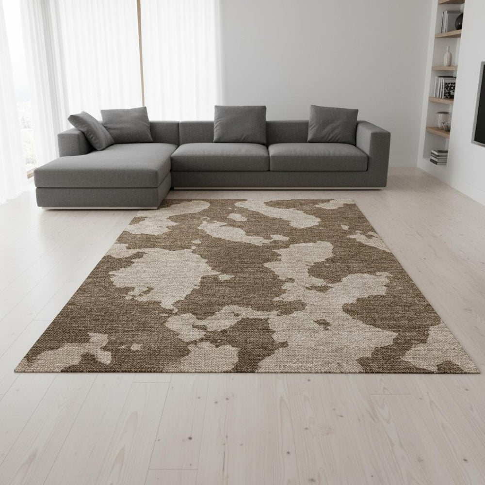 HomeRoots 10' X 14' Brown and Beige Abstract Area Rug – Durable, Washable, UV-Resistant for Modern Homes 677010