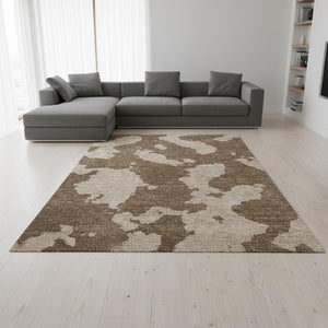 HomeRoots 10' X 14' Brown and Beige Abstract Area Rug – Durable, Washable, UV-Resistant for Modern Homes 677010