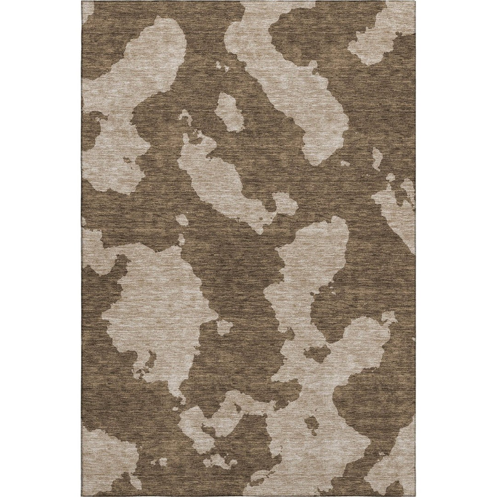 HomeRoots 10' X 14' Brown and Beige Abstract Area Rug – Durable, Washable, UV-Resistant for Modern Homes 677010