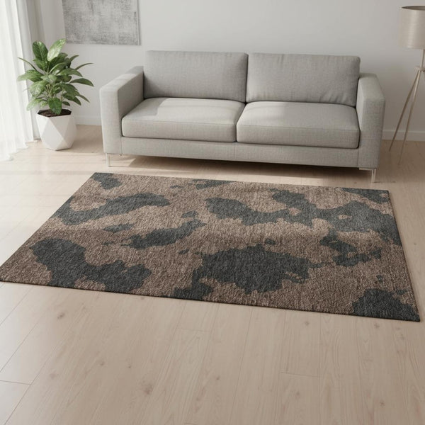 HomeRoots 5' X 8' Chocolate Brown Abstract Washable Area Rug - Durable, UV-Protected, Perfect for Busy Homes! 677012