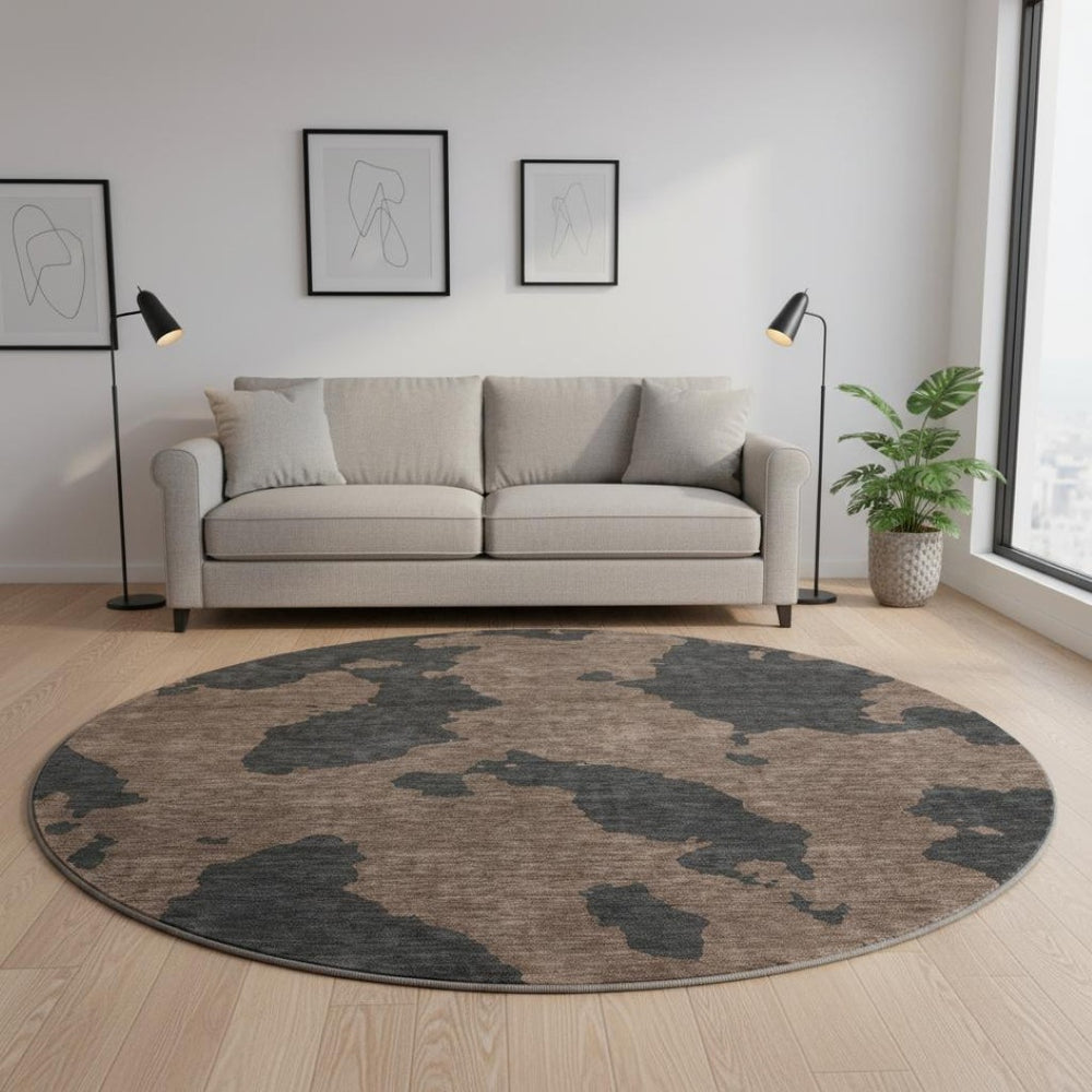 HomeRoots 8' Chocolate and Brown Abstract Round Rug – Washable, UV Protected, Durable Design for Modern Homes 677013