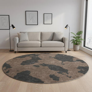 HomeRoots 8' Chocolate and Brown Abstract Round Rug – Washable, UV Protected, Durable Design for Modern Homes 677013