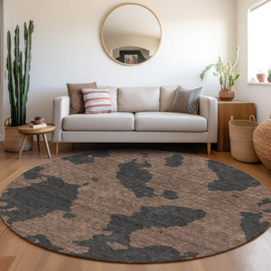 HomeRoots 8' Chocolate and Brown Abstract Round Rug – Washable, UV Protected, Durable Design for Modern Homes 677013