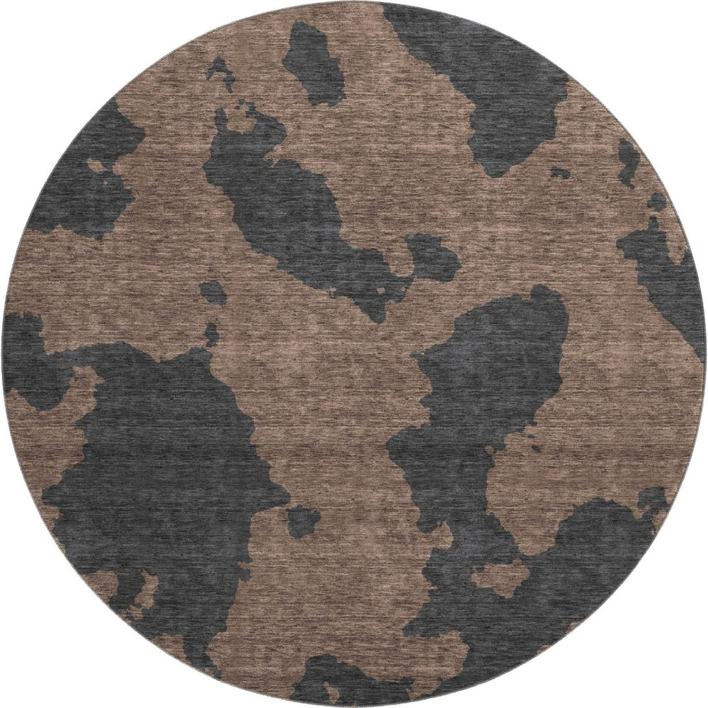 HomeRoots 8' Chocolate and Brown Abstract Round Rug – Washable, UV Protected, Durable Design for Modern Homes 677013