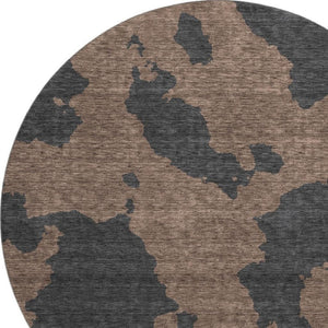 HomeRoots 8' Chocolate and Brown Abstract Round Rug – Washable, UV Protected, Durable Design for Modern Homes 677013