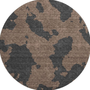 HomeRoots 8' Chocolate and Brown Abstract Round Rug – Washable, UV Protected, Durable Design for Modern Homes 677013