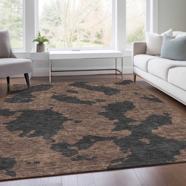 HomeRoots 8' X 10' Chocolate Brown Abstract Washable Area Rug - UV Protected, Durable, Stylish for Homes 677014