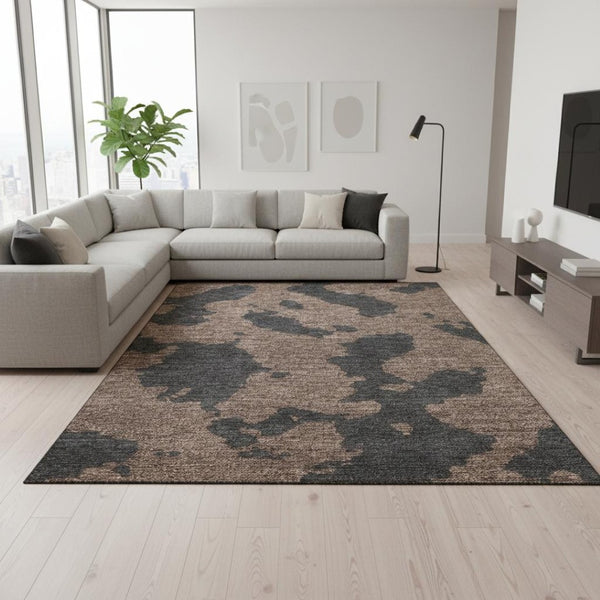 HomeRoots 10' X 14' Chocolate Brown Abstract Washable Area Rug - UV Protected, Stylish & Durable for Family Spaces 677016