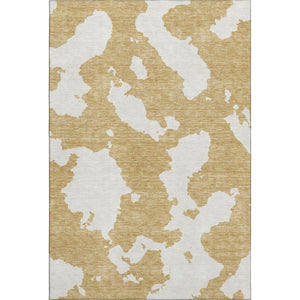 HomeRoots 5' X 8' Gold And Ivory Abstract Washable Area Rug – Stylish, Durable, Stain-Resistant with UV Protection 677018