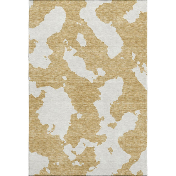 HomeRoots 5' X 8' Gold And Ivory Abstract Washable Area Rug – Stylish, Durable, Stain-Resistant with UV Protection 677018