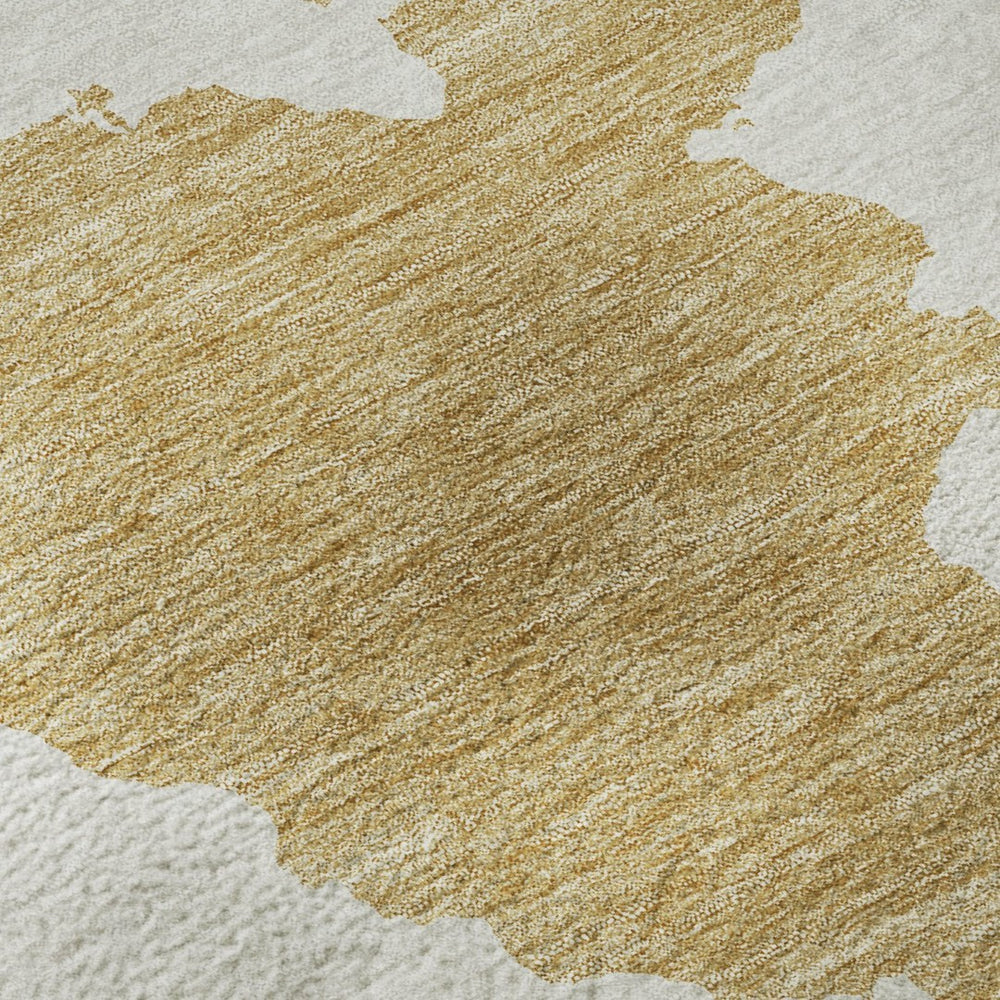 HomeRoots 5' X 8' Gold And Ivory Abstract Washable Area Rug – Stylish, Durable, Stain-Resistant with UV Protection 677018