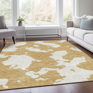 HomeRoots 5' X 8' Gold And Ivory Abstract Washable Area Rug – Stylish, Durable, Stain-Resistant with UV Protection 677018