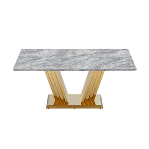 English Elm Marble Dining Table For 6 – Modern Faux Marble Kitchen Table With Chrome Base, Stylish & Durable Design W3456S00020