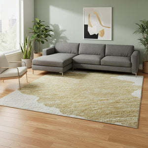 HomeRoots 9' X 12' Gold and Ivory Abstract Area Rug - Washable, UV-Protected, Durable Design for High-Traffic Homes 677021
