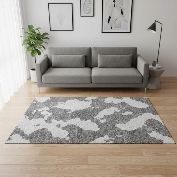 HomeRoots 5' X 8' Gray And Ivory Abstract Area Rug - Stylish, Washable, UV Protected & Durable for Homes 677024