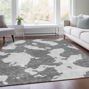 HomeRoots 5' X 8' Gray And Ivory Abstract Area Rug - Stylish, Washable, UV Protected & Durable for Homes 677024