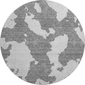 HomeRoots 8' Gray and Ivory Abstract Round Rug - Soft, Durable, Stain-Resistant, UV-Protected for Modern Spaces 677025