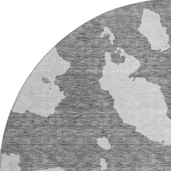 HomeRoots 8' Gray and Ivory Abstract Round Rug - Soft, Durable, Stain-Resistant, UV-Protected for Modern Spaces 677025