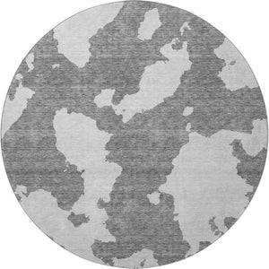 HomeRoots 8' Gray and Ivory Abstract Round Rug - Soft, Durable, Stain-Resistant, UV-Protected for Modern Spaces 677025