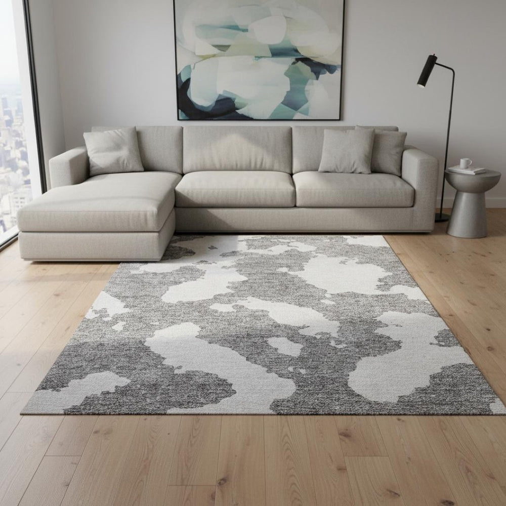HomeRoots 8' X 10' Gray And Ivory Abstract Area Rug - Washable, UV Protected, Durable & Stylish for Any Room 677026