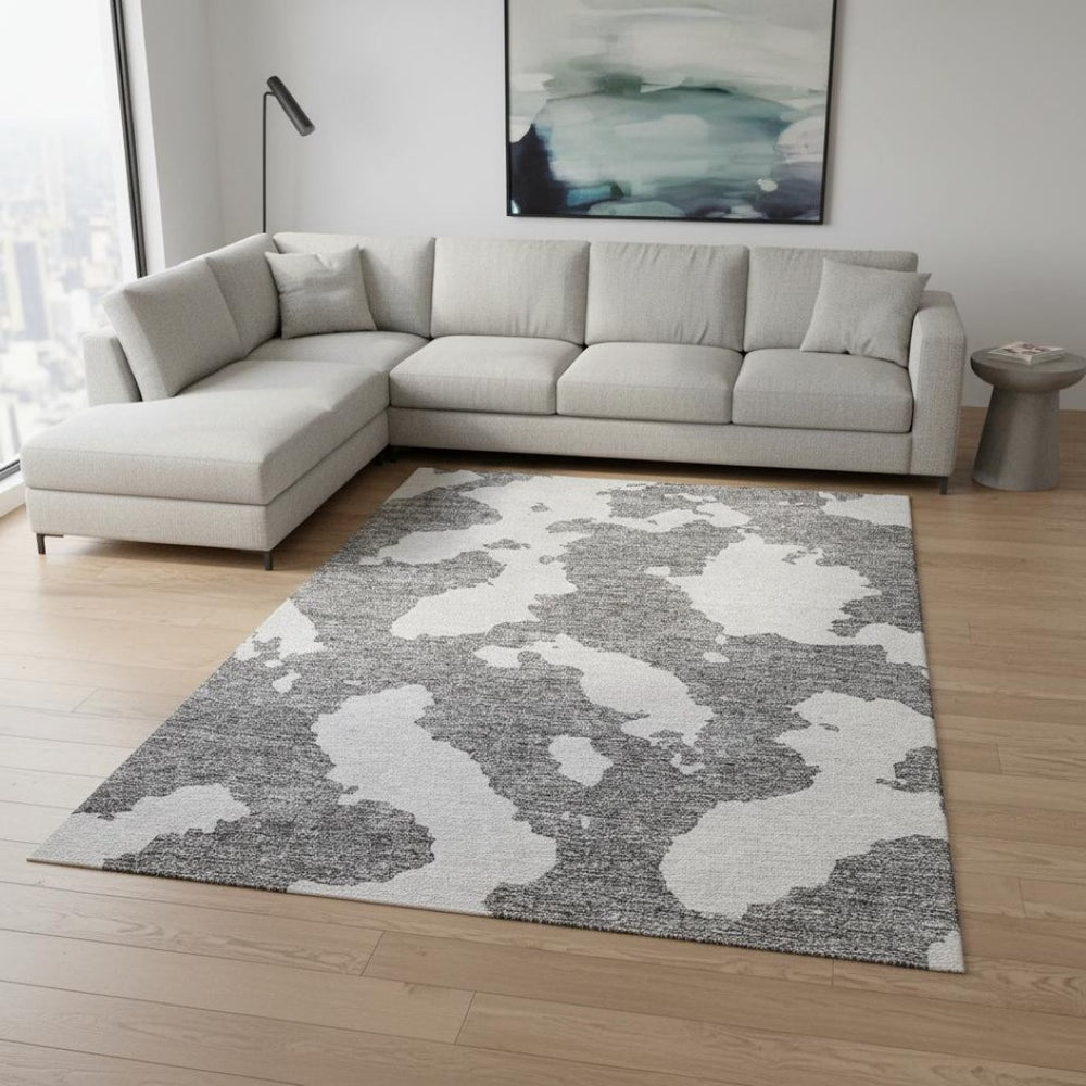 HomeRoots 9' X 12' Gray and Ivory Abstract Washable Area Rug with UV Protection - Stylish, Durable, Easy Care! 677027