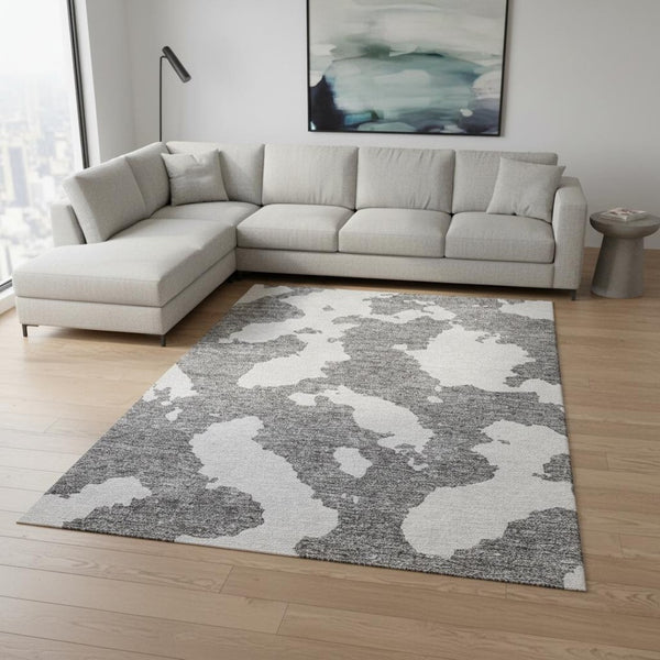 HomeRoots 9' X 12' Gray and Ivory Abstract Washable Area Rug with UV Protection - Stylish, Durable, Easy Care! 677027