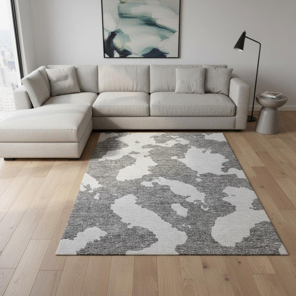HomeRoots 10' X 14' Stylish Gray and Ivory Abstract Area Rug - Washable, Durable, UV Protected, Pet Friendly 677028