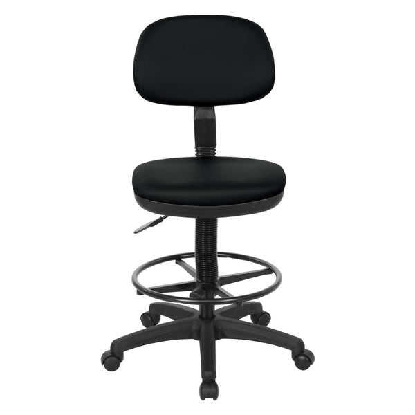OSP Home Furnishings Sculptured Ergonomic Drafting Chair with Vinyl Upholstery for Studio and Lab Workspaces Dillon Black DC517V-R107