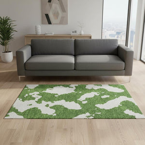 HomeRoots 5' X 8' Green And White Abstract Area Rug - Durable, Washable, UV-Protected for Busy Homes & Style 677030