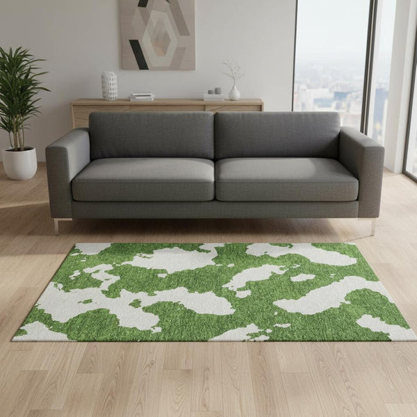 HomeRoots 5' X 8' Green And White Abstract Area Rug - Durable, Washable, UV-Protected for Busy Homes & Style 677030