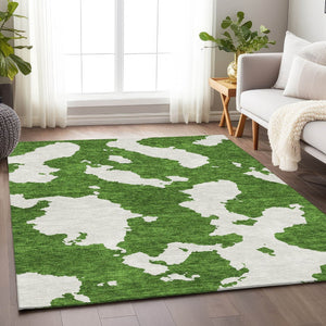 HomeRoots 10' Contemporary Green and White Abstract Washable Area Rug – UV Protected, Family-Friendly Comfort! 677034