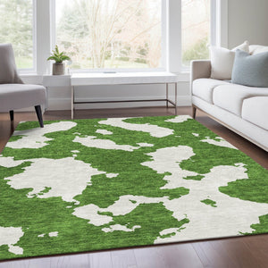 HomeRoots 10' Contemporary Green and White Abstract Washable Area Rug – UV Protected, Family-Friendly Comfort! 677034
