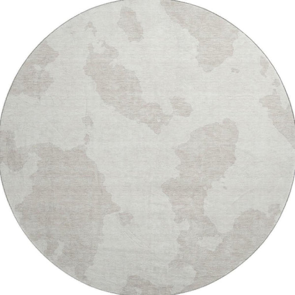 HomeRoots 8' Ivory and Beige Abstract Washable Round Rug with UV Protection, Ideal for High-Traffic Spaces 677037