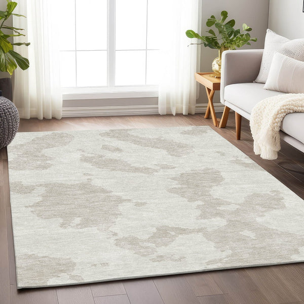 HomeRoots 10' X 14' Ivory and Beige Abstract Area Rug - Washable, UV Protected, Soft & Stylish for Any Room 677040