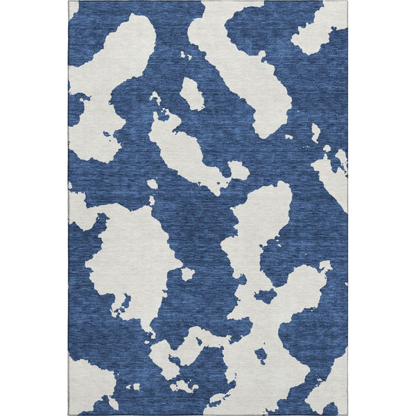 HomeRoots 5' Navy Blue & Ivory Abstract Washable Area Rug – Durable, UV Protected, Perfect for Kids & Pets 677042