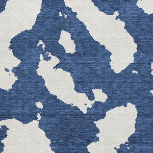 HomeRoots 5' Navy Blue & Ivory Abstract Washable Area Rug – Durable, UV Protected, Perfect for Kids & Pets 677042