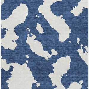 HomeRoots 5' Navy Blue & Ivory Abstract Washable Area Rug – Durable, UV Protected, Perfect for Kids & Pets 677042